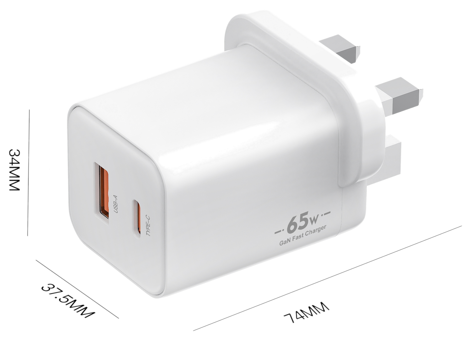 BK65WAC dimensions - UK plug