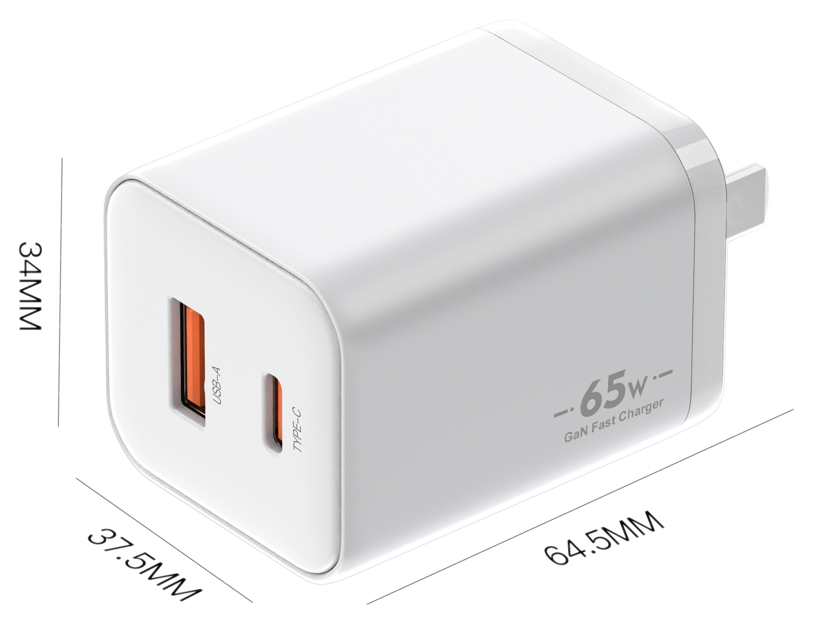 BK65WAC dimensions - US plug (folded)