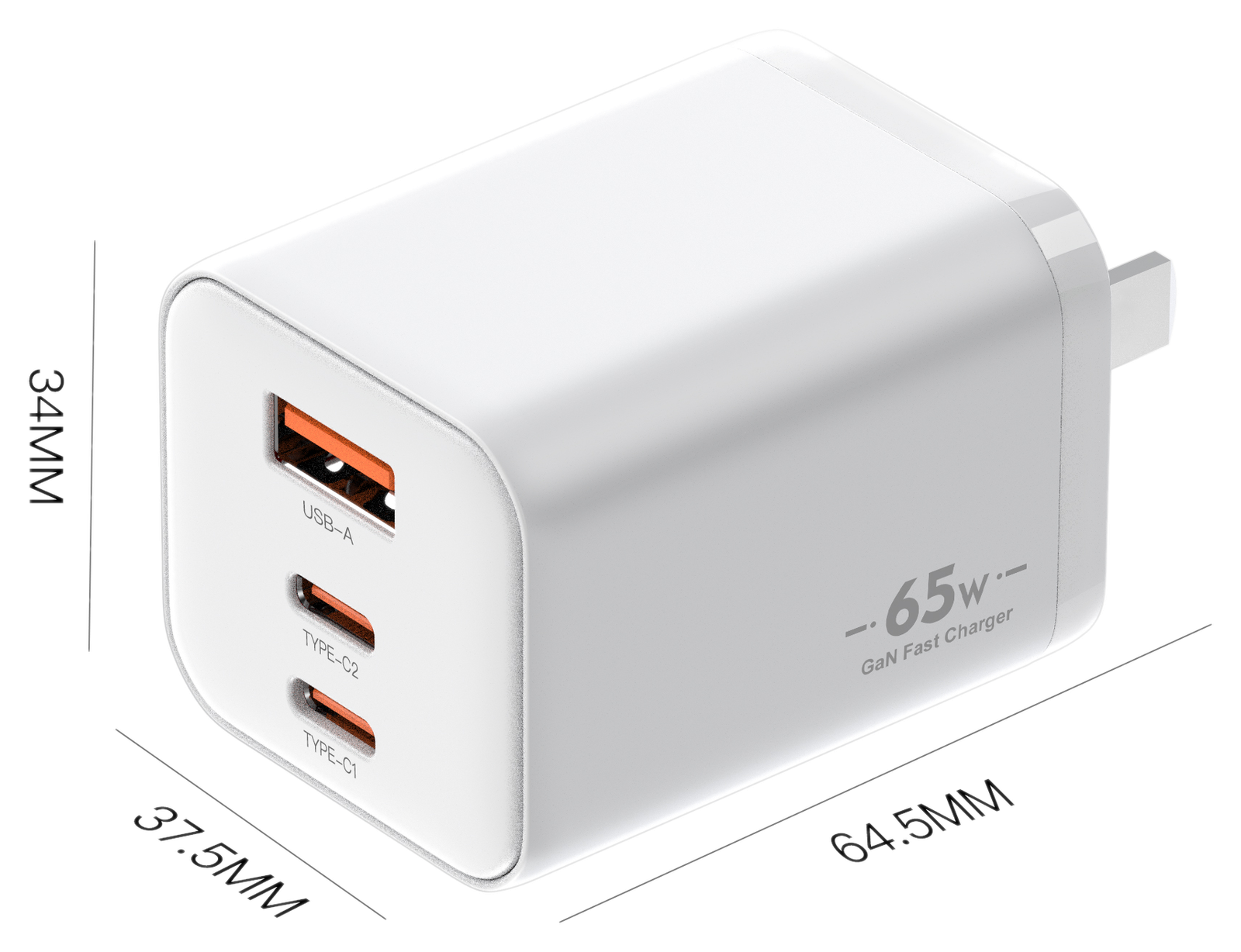 BK65WACC-P dimensions - US plug (folded)