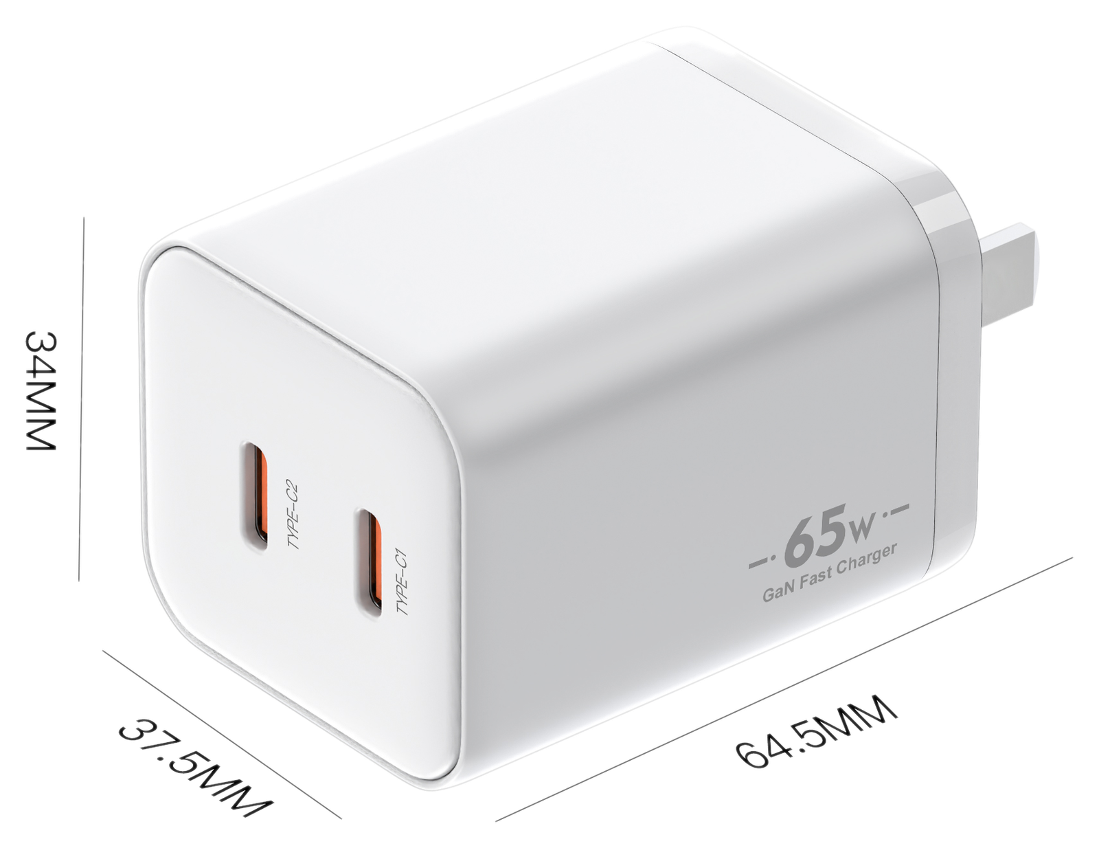 BK65WCC dimensions - US plug (folded)