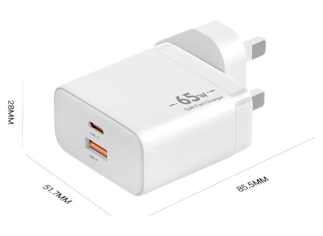 FK65WAC dimensions - UK plug