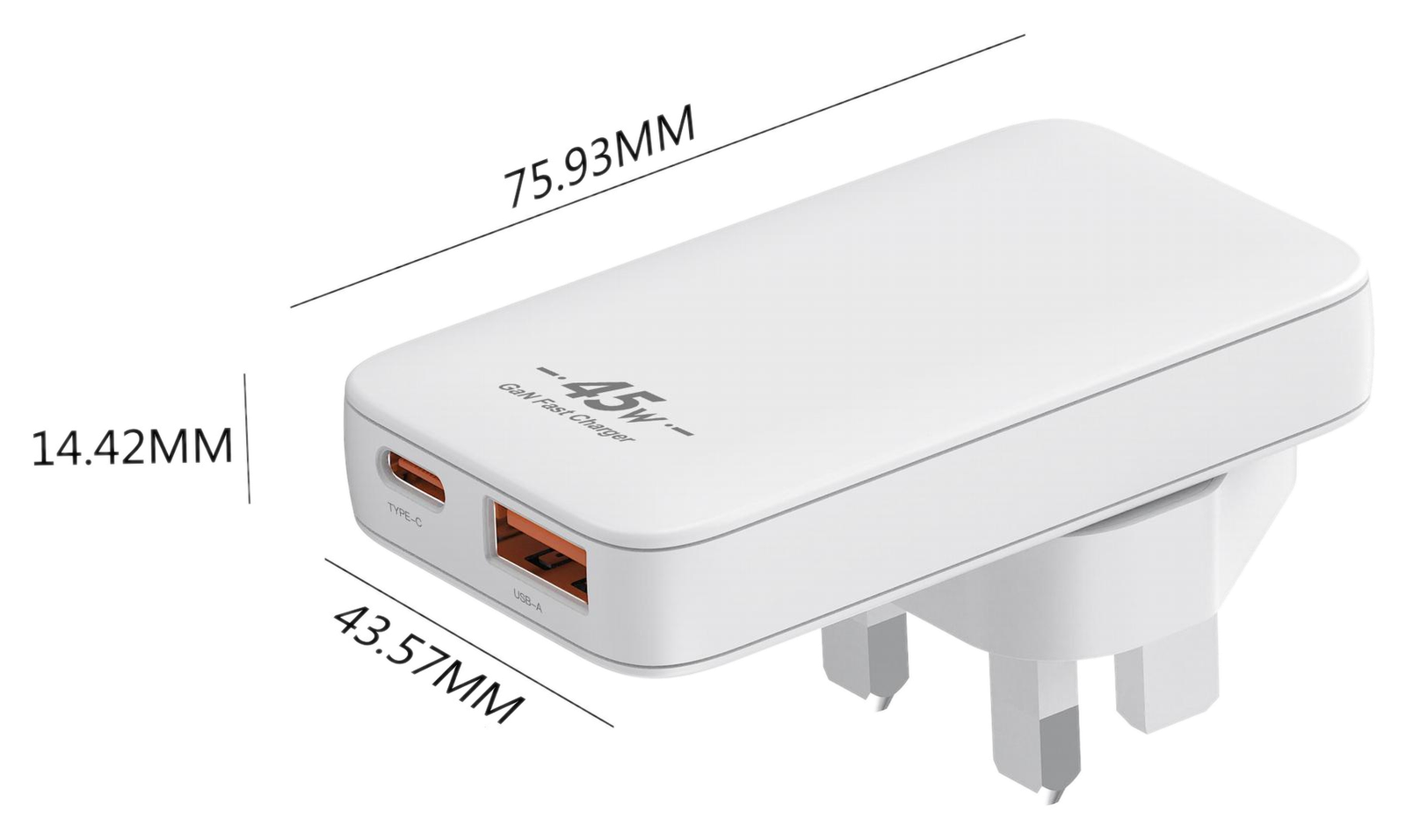 RC45WAC dimensions - UK plug