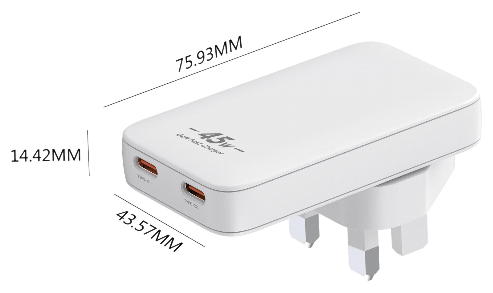 RC45WCC dimensions - UK plug