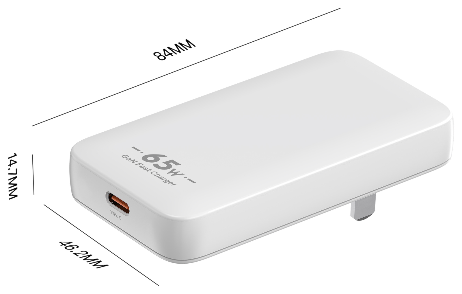 RC65W1C dimensions - US plug (folded)