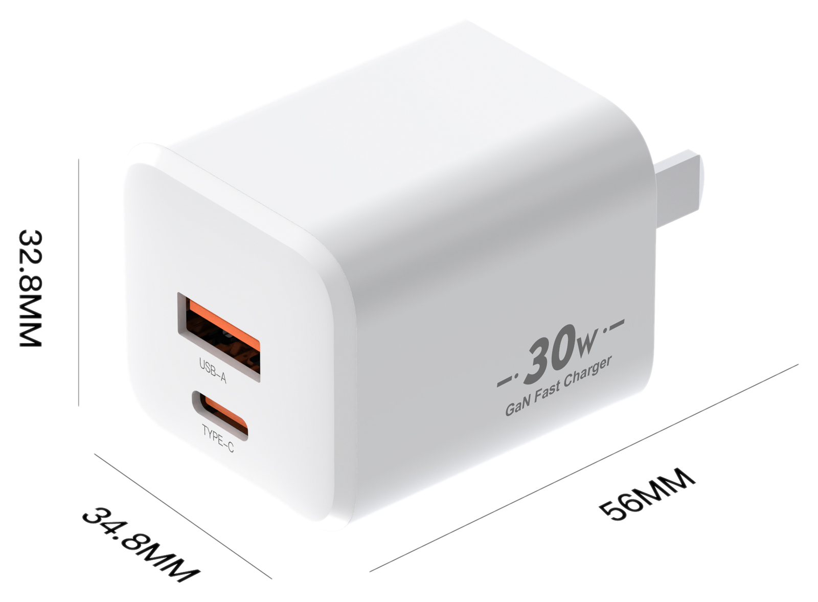 XFC30WAC dimensions - US plug (folded)